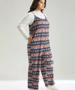 Snowflake Graphic Pocket Overall Cami Jumpsuit -Clothing Shop 469243606 ri