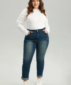 Very Stretchy Straight Leg Roll Hem Jeans -Clothing Shop 469286717 ob