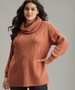 Plain Plisse Turtle Neck Loose Pullover