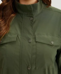 Plain Drawstring Hem Zipper Fly Flap Pocket Jacket -Clothing Shop 469603944 uk