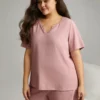 Solid Cotton Notched Sleep Top -Clothing Shop 469947958 gn