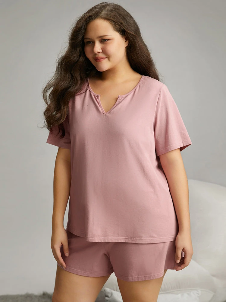 Solid Cotton Notched Sleep Top 3 Solid Cotton Notched Sleep Top