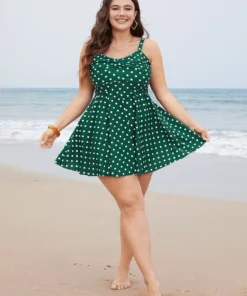 Polka Dot Crossover Ruched Flutter Hem Swim Dress -Clothing Shop 46 4baacb76 cda4 4fc5 a255 941dc312433a