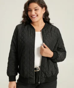 Geometric Quilted Patchwork Zipper Bomber Jacket -Clothing Shop 470066954 kj 470eadd0 cc76 4197 835e eb203160d062