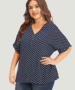 Polka Dot Zipper Notched Dolman Sleeve Blouse -Clothing Shop 470148890 bc
