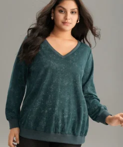 Vintage Heather V Neck Rib Knit Sweatshirt