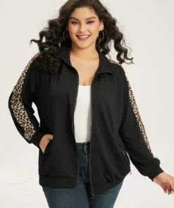 Leopard Print Patchwork Zipper Pocket Jacket 11 Leopard Print Patchwork Zipper Pocket Jacket -Clothing Shop 470421924 nj