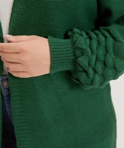 Plain Geo Eyelet Lantern Sleeve Cardigan -Clothing Shop 4707719 vj