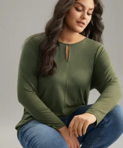 Plain Cut Out Round Neck Knit T-shirt -Clothing Shop 470901597 mh 84d10860 d405 4c23 96d1 93c433e1d1a8