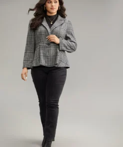 Plaid Suit Collar Button Up Blazer -Clothing Shop 471072564 iy