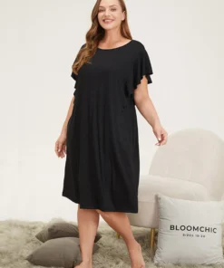 Solid Pocket Flutter Trim Sleep Dress 14 Solid Pocket Flutter Trim Sleep Dress -Clothing Shop 471244731 wb