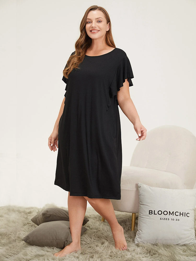 Solid Pocket Flutter Trim Sleep Dress 6 Solid Pocket Flutter Trim Sleep Dress - Image 4