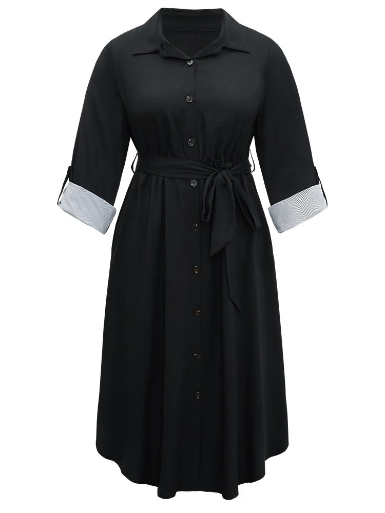 Patchwork Button Through Arc Hem Tab Sleeve Dress 10 Patchwork Button Through Arc Hem Tab Sleeve Dress - Image 8