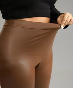 PU Leather Elastic Waist Leggings -Clothing Shop 471788739 tm