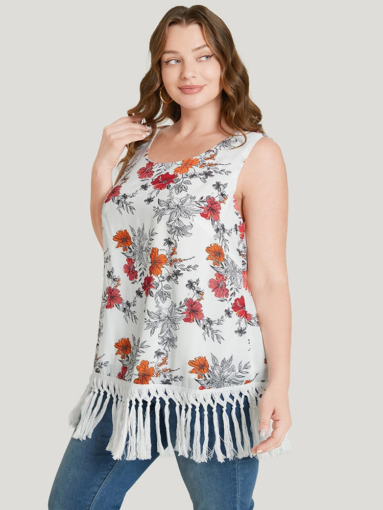 Floral Print Fringe Trim Tank Top 5 Floral Print Fringe Trim Tank Top - Image 3