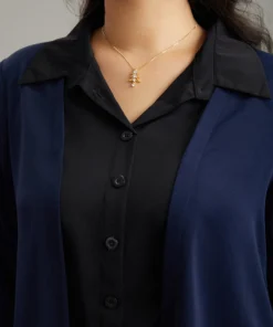 Contrast Patchwork Shirt Collar Button Through Blouse -Clothing Shop 472423652 xc