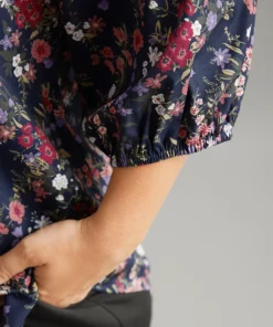 Ditsy Floral Tie Neck Elastic Cuffs Blouse -Clothing Shop 472669262 js ce07d68d 362c 48d5 9edd 281862ada761