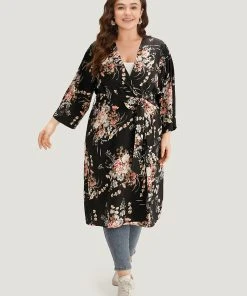 Boho Print Belted Open Front Kimono