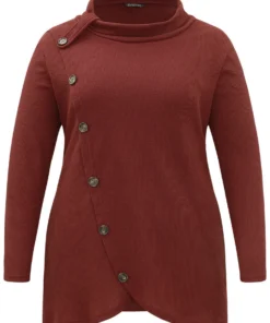 Rib Knit Mock Neck Wrap Pocket Button Detail Sweatshirt 17 Rib Knit Mock Neck Wrap Pocket Button Detail Sweatshirt -Clothing Shop 473086995 ft