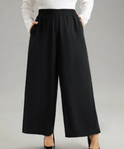 Solid Chiffon Elastic Waist Wide Leg Pants