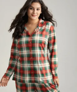 Christmas Plaid Button Up Sleep Top -Clothing Shop 473368739 ey
