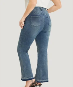 Flare Leg Very Stretchy Medium Wash Contrast Hem Jeans -Clothing Shop 473739710 rw