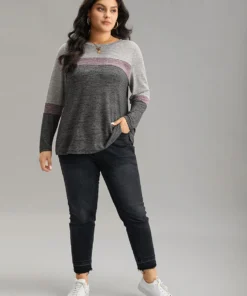 Heather Colorblock Contrast Crew Neck T-shirt 25 Heather Colorblock Contrast Crew Neck T-shirt -Clothing Shop 474543100 bk