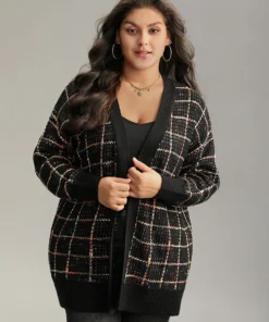 Heather Plaid Elastic Cuffs Cardigan 11 Heather Plaid Elastic Cuffs Cardigan -Clothing Shop 47460709 bp