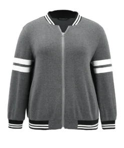 Striped Patchwork Contrast Pocket Zipper Bomber Jacket -Clothing Shop 474910277 uz 6cd0d1f0 bc6d 4a89 9021 4b2faac6705b