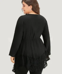 Halloween Plain Lace Asymmetrical Hem Blouse -Clothing Shop 475078744 qn