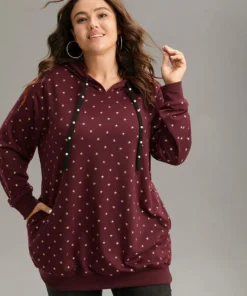 Star Glitter Rib Knit Pearl Beaded Hooded Sweatshirt