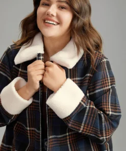 Plaid Fuzzy Trim Pocket Zipper Fly Jacket 16 Plaid Fuzzy Trim Pocket Zipper Fly Jacket -Clothing Shop 475232414 nm