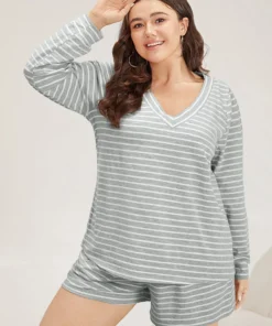 Striped Print V Neck Sleep Top 13 Striped Print V Neck Sleep Top -Clothing Shop 475235872 bz