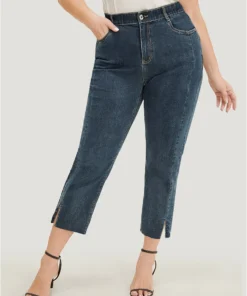 Very Stretchy High Rise Dark Wash Split Jeans