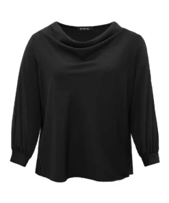 Static-Free Plain Cowl Neck Blouse -Clothing Shop 476118572 xq