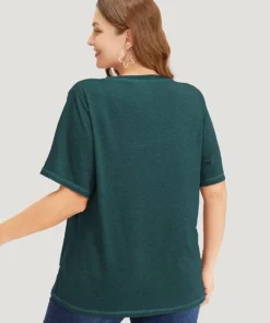 Solid Crisscross Neck Contrast Stitch T-shirt -Clothing Shop 476184597 db