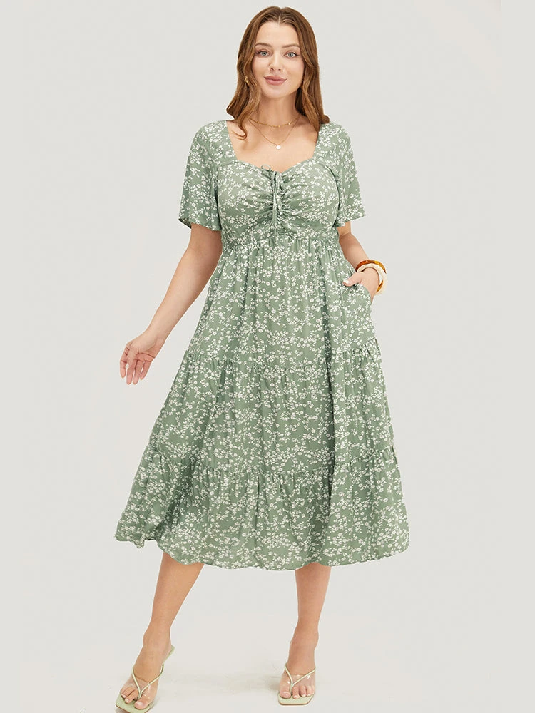 Ditsy Floral Drawstring Ruched Pocket Ruffle Tiered Dress 16 Ditsy Floral Drawstring Ruched Pocket Ruffle Tiered Dress - Image 14