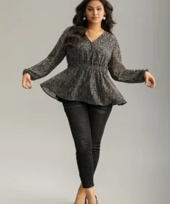 Ditsy Floral Shirred Lantern Sleeve Blouse -Clothing Shop 476288761 xv