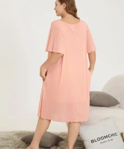 Solid Pocket Ruffles Lace Knot Square Neck Sleep Dress -Clothing Shop 476346419 mf
