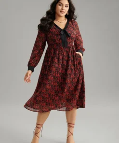 Ditsy Floral Patchwork Elastic Waist Ties Dress