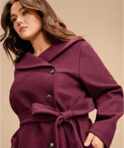 Solid Foldover Collar Pocket Asymmetrical Hem Belted Coat -Clothing Shop 477782487 fq 49fefde4 3d04 4e27 83aa e044a7cf613a