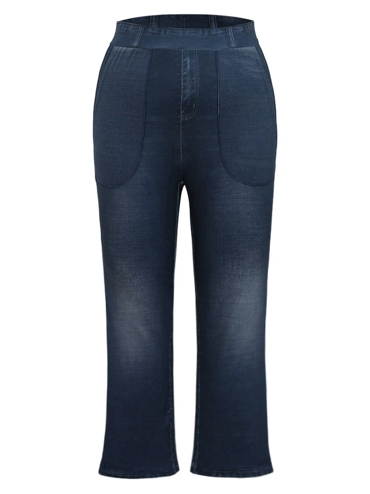 Denim Effect Prin Elastic Waist Flare Leg Leggings 10 Denim Effect Prin Elastic Waist Flare Leg Leggings - Image 8