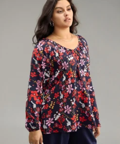 Floral Print Gathered Lantern Sleeve Blouse 15 Floral Print Gathered Lantern Sleeve Blouse -Clothing Shop 478777453 ru
