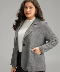 Plain Textured Pocket Suit Collar Blazer -Clothing Shop 47885205 lc