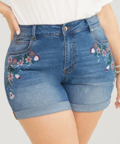 Slightly Stretchy Light Wash Floral Embroidered Roll Hem Denim Shorts 15 Slightly Stretchy Light Wash Floral Embroidered Roll Hem Denim Shorts -Clothing Shop 479104032 ve 99f6b996 5efd 4eec 8127 8dc39683579f