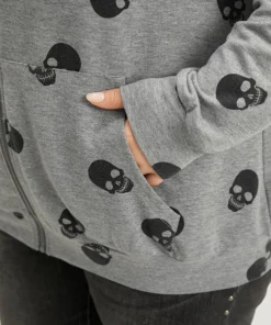 Halloween Skull Print Pocket Zipper Hooded Sweatshirt -Clothing Shop 479289971 wz a1b87b08 1223 4757 b918 eaacfb477006