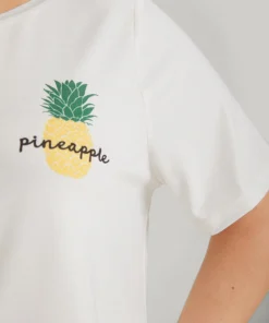 Pineapple Print Round Neck Sleep Top -Clothing Shop 480021927 yc