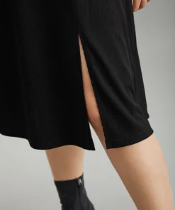 Rib Knit Split Side Square Neck Dress -Clothing Shop 480274252 co