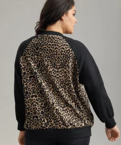 Leopard Print Pocket Zipper Bomber Jacket -Clothing Shop 480558367 bj