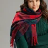 Christmas Plaid Contrast Fringe Trim Scarf -Clothing Shop 481004117 zr